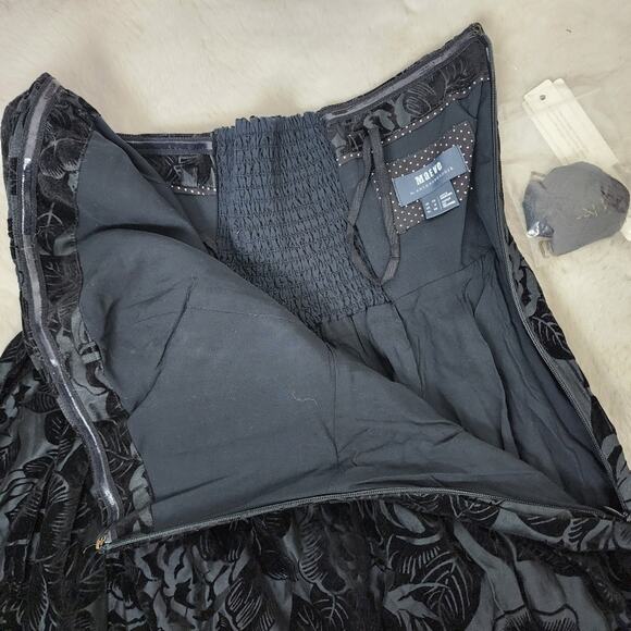 NEW Maeve Anthropologie Jonquil Black Floral Velvet Strapless Midi Dress - Picture 16 of 16